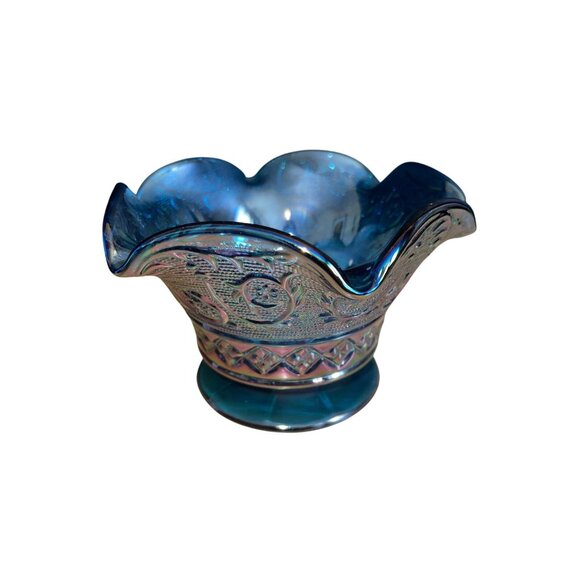 Vintage Fenton Carnival Glass Blue Bowl - Picture 3 of 16